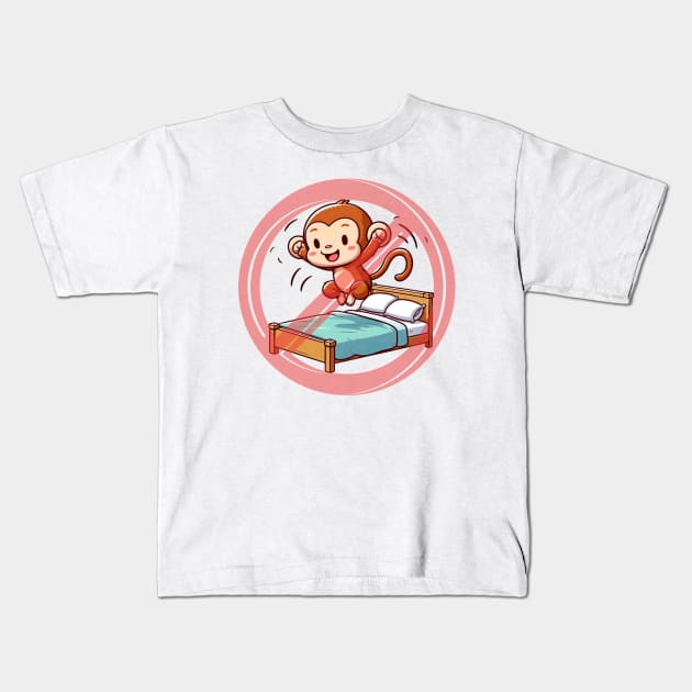 No Jumping On The Bed Monkey Kids T-Shirt by Etopix